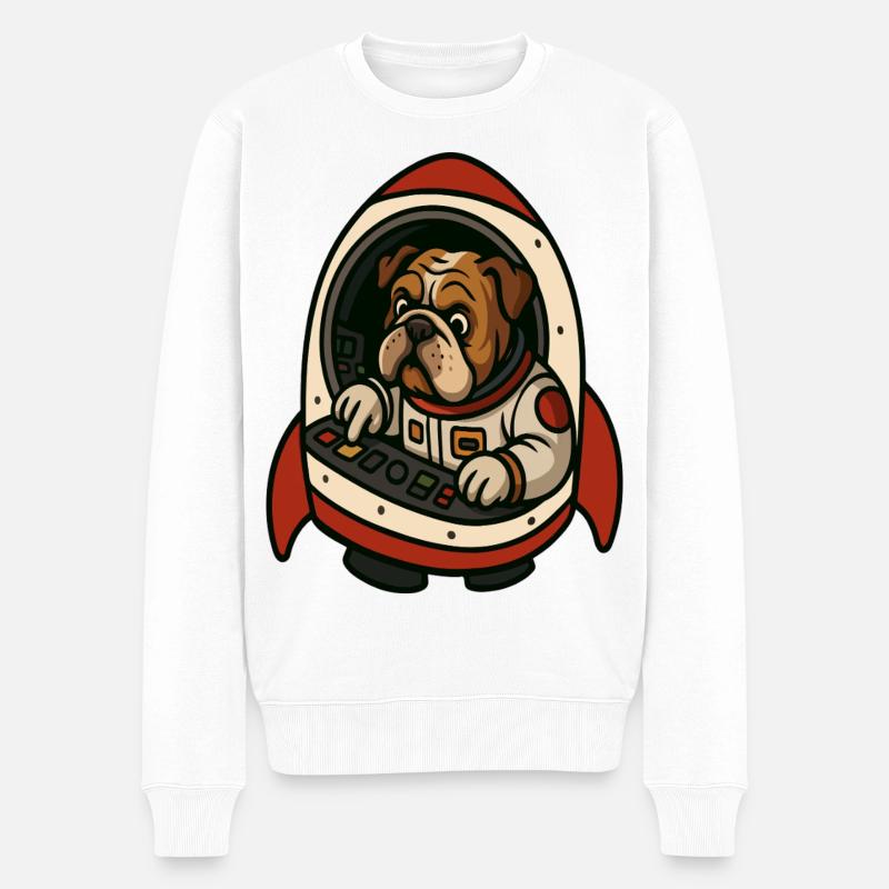 Bulldog Weltraumpilot - Männer Premium Bio Pullover - Weiß