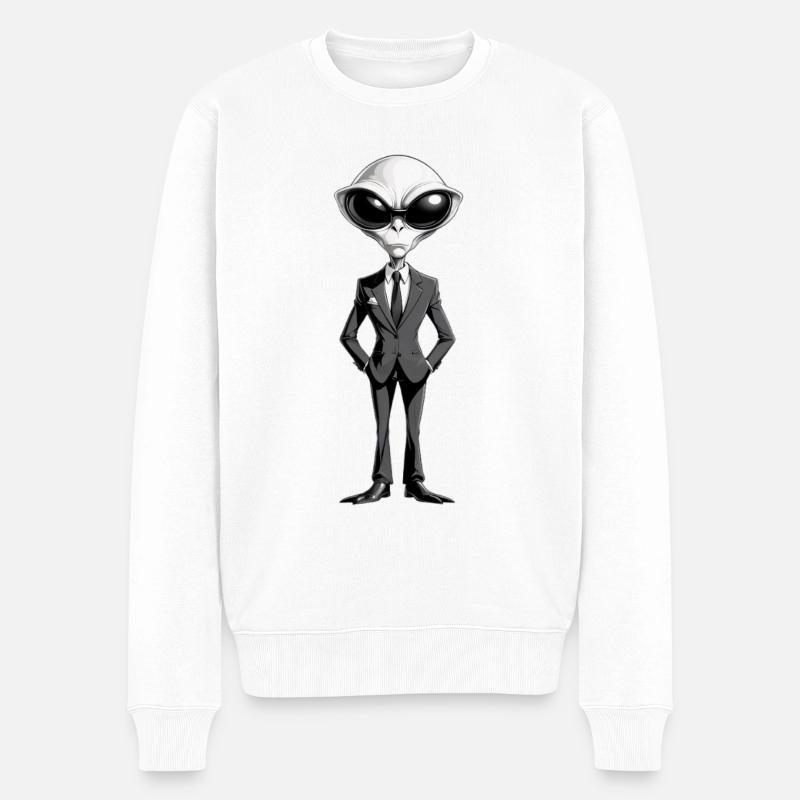 Außerirdischer Gentleman im Smoking - Männer Premium Bio Pullover - Weiß