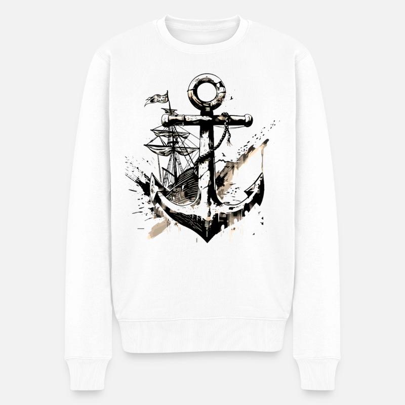 Anker Schiff Segelschiff Kunst Matrose Seemann - Männer Premium Bio Pullover - Weiß