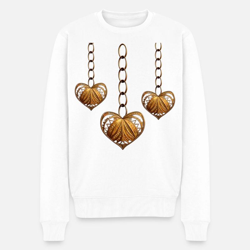 Coeurs dorés en chaînette - Pull Premium bio Homme - blanc