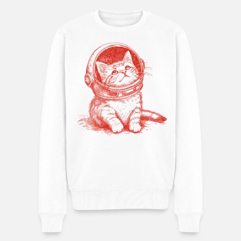 Astro Kitty - Männer Premium Bio Pullover - Weiß