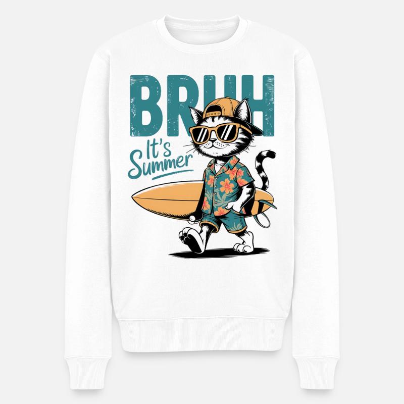 Surfer Katze mit Surfbrett - Männer Premium Bio Pullover - Weiß
