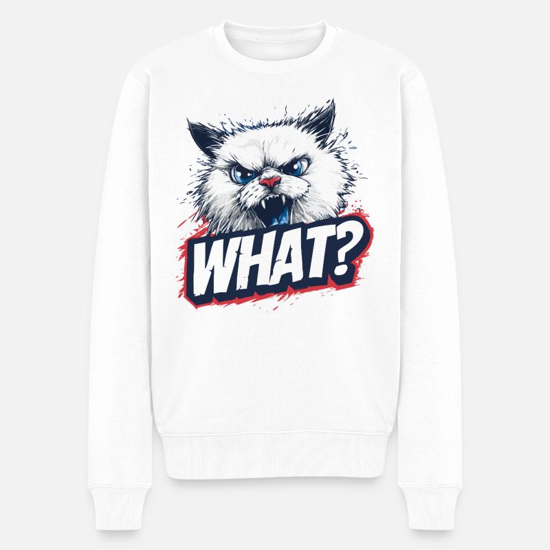 Wütende Katze – What? Design - Männer Premium Bio Pullover - Weiß