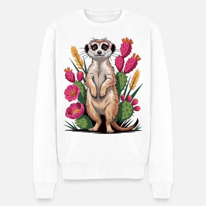 Süßes Erdmännchen zwischen Kakteen - Männer Premium Bio Pullover - Weiß