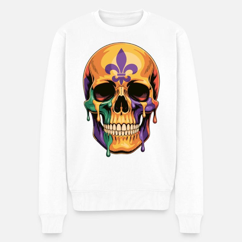 Mardi Gras Totenkopf Shirt - Männer Premium Bio Pullover - Weiß