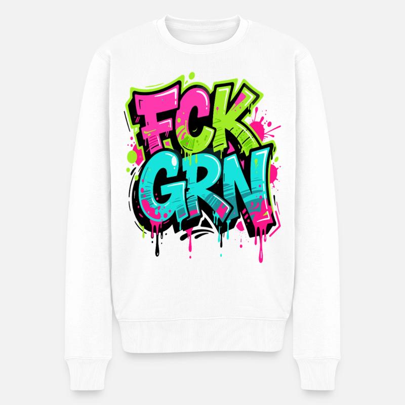 FCK GRN Graffiti Neon - Anti Vert - Pull Premium bio Homme - blanc