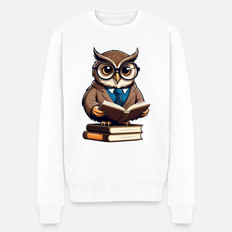 Eulenakademie im Anzug - Männer Premium Bio Pullover - Weiß