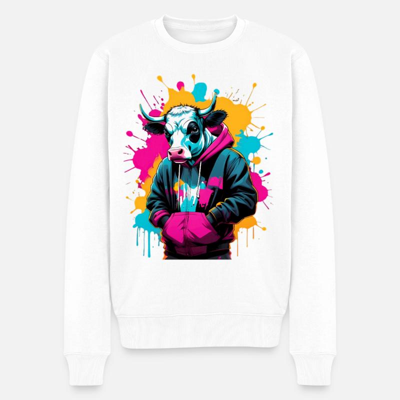 Vache graffiti en sweat à capuche - Pull Premium bio Homme - blanc