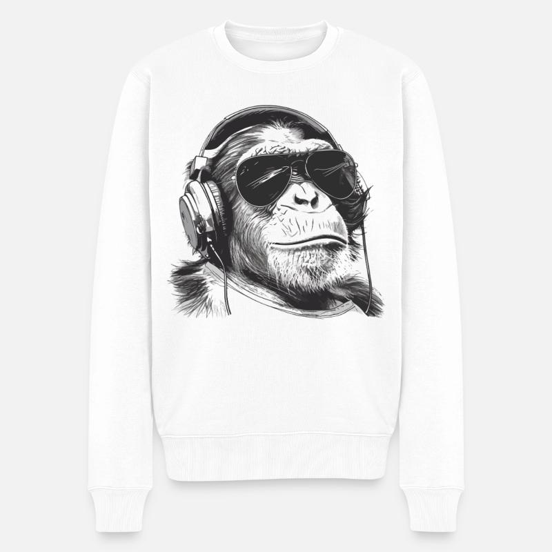 Affe DJ mit Kopfhörern - Männer Premium Bio Pullover - Weiß