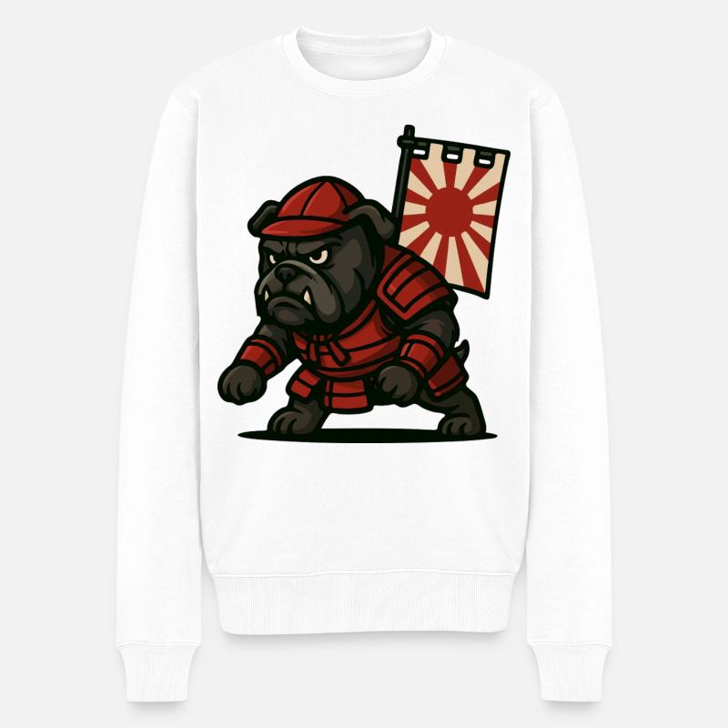 Bulldogge Samurai Rising - Männer Premium Bio Pullover - Weiß