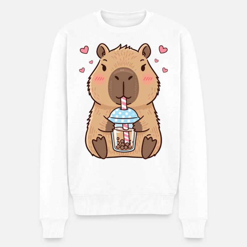Capybara Bubble Tee Kawaii - Männer Premium Bio Pullover - Weiß