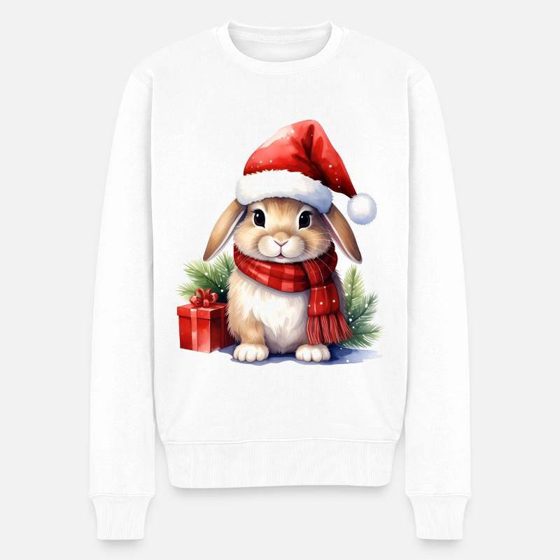 Weihnachtshäschen mit Mütze - Männer Premium Bio Pullover - Weiß