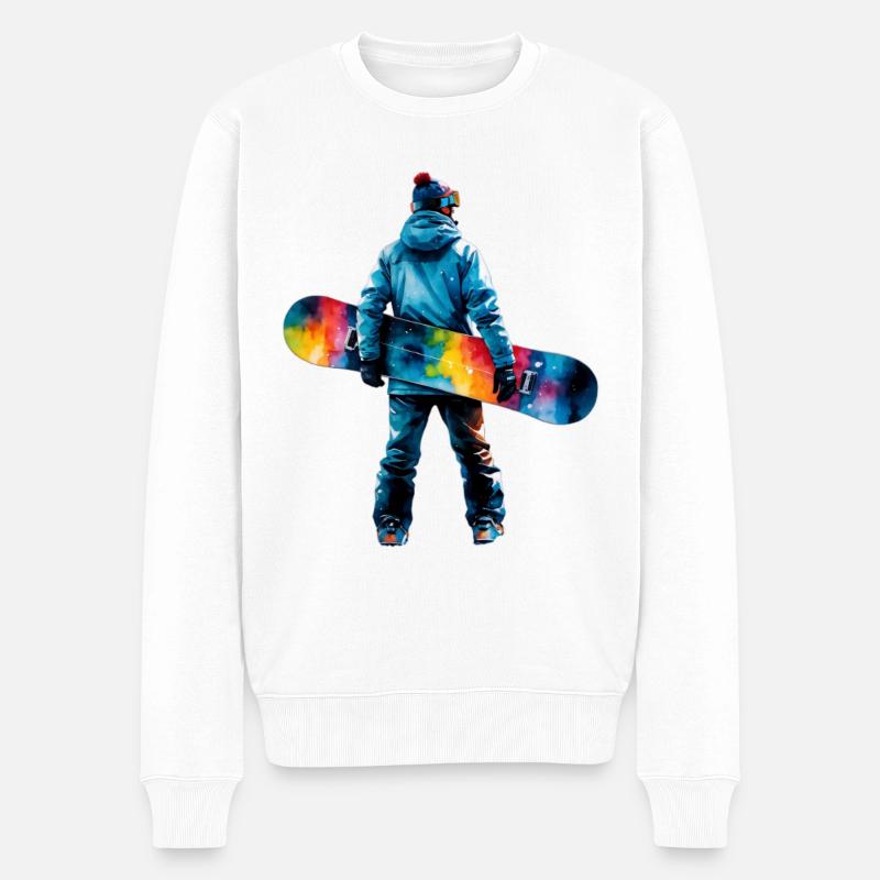 Farbexplosion Snowboarder - Männer Premium Bio Pullover - Weiß