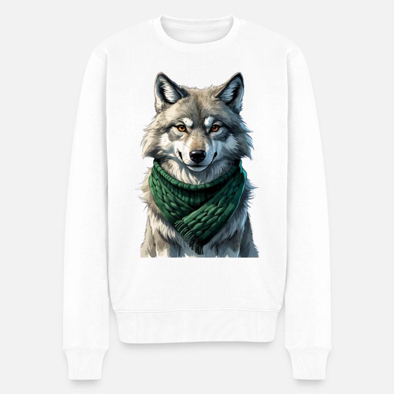 Silhouette de loup avec écharpe verte - Pull Premium bio Homme - blanc
