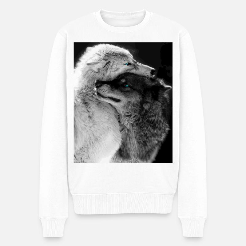 Zwei Wölfe Umarmung Blauaugen - Männer Premium Bio Pullover - Weiß