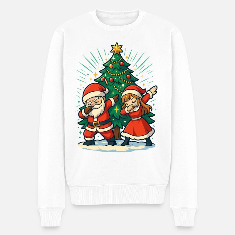 Dabbing Santa & Mrs Claus Weihnachtsbaum Shirt - Männer Premium Bio Pullover - Weiß