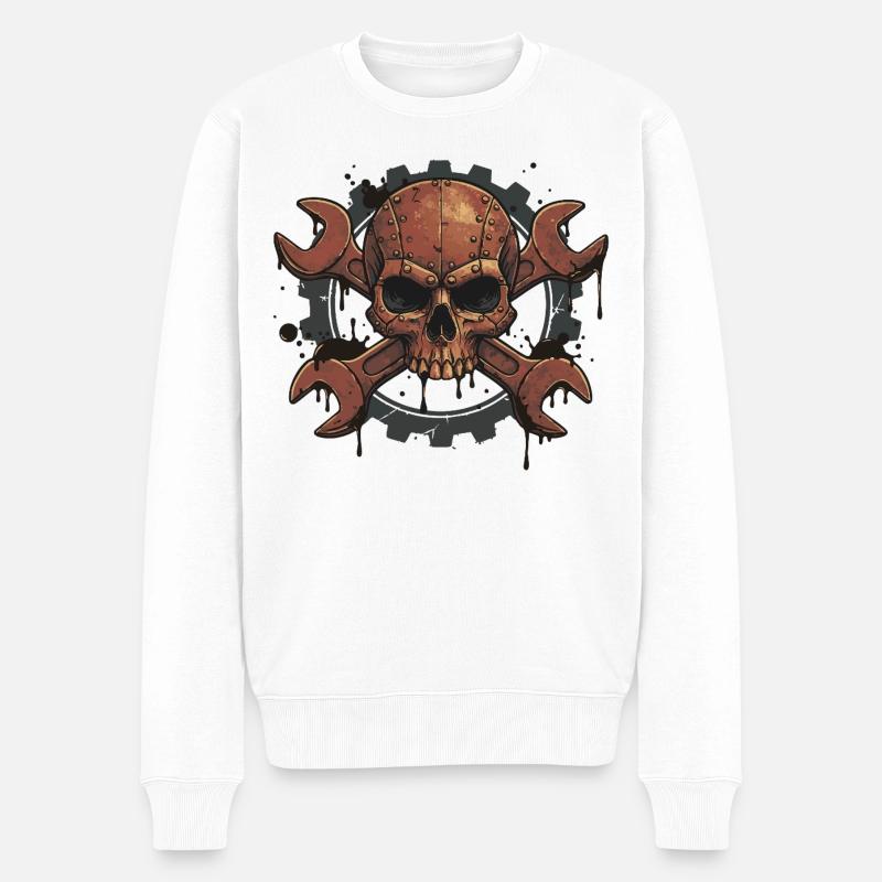 Skull Wrench – Für echte Schrauber-Seelen - Männer Premium Bio Pullover - Weiß