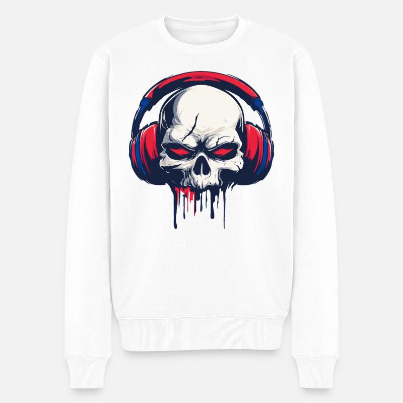 Headphone Skull – Für Musikfans mit dunklem Stil - Männer Premium Bio Pullover - Weiß