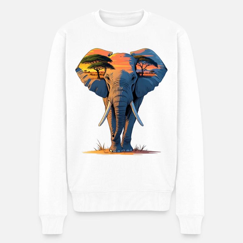 Silhouette d’éléphant au coucher du soleil - Pull Premium bio Homme - blanc