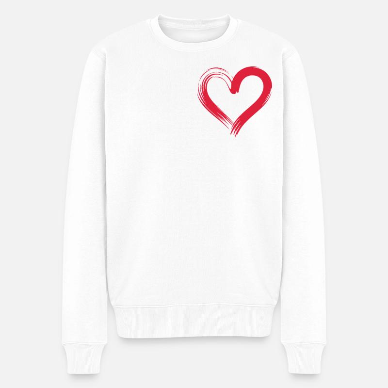 Herzschlag Linie mit rotem Herz - Männer Premium Bio Pullover - Weiß