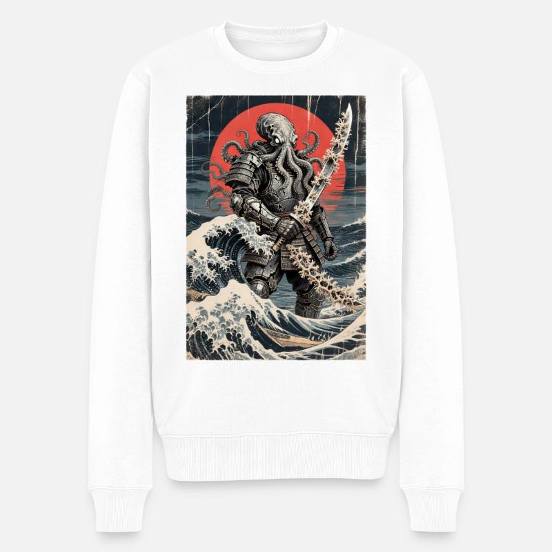 Samurai Oktopus Tentakel Monster Japanisch Ukiyo-e - Männer Premium Bio Pullover - Weiß