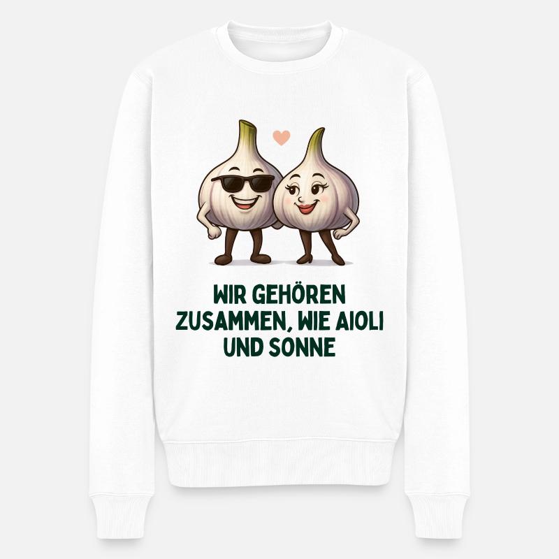 Aioli Liebespaar Knoblauch liebe karikatur  - Männer Premium Bio Pullover - Weiß