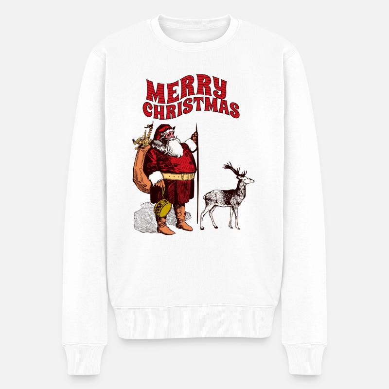 Weihnachts-Santa mit Rentier Motiv - Männer Premium Bio Pullover - Weiß