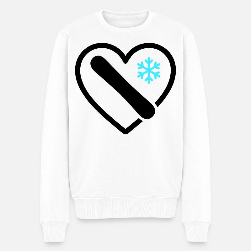 Snowboard Herz Berg Schnee Winter - Männer Premium Bio Pullover - Weiß
