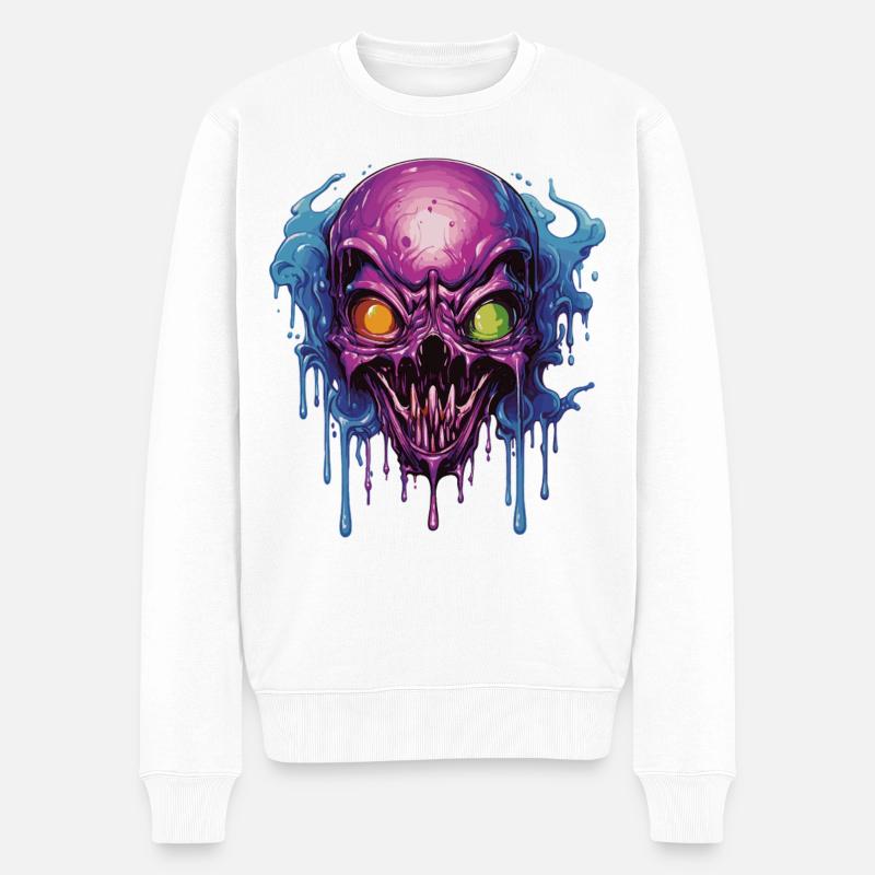 Crâne psychédélique en violet et bleu - Pull Premium bio Homme - blanc