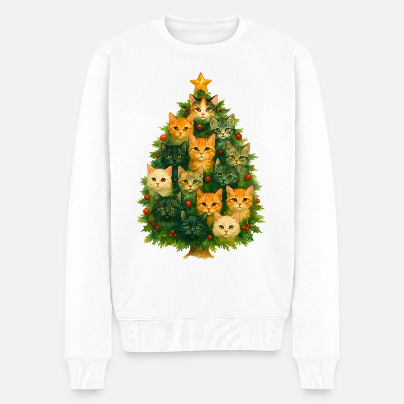 Chat Arbre de Noël Collage - Pull Premium bio Homme - blanc