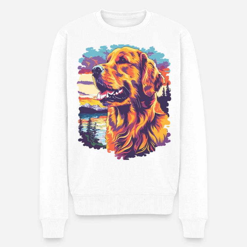 Farbiger Hund im Sonnenuntergang - Männer Premium Bio Pullover - Weiß