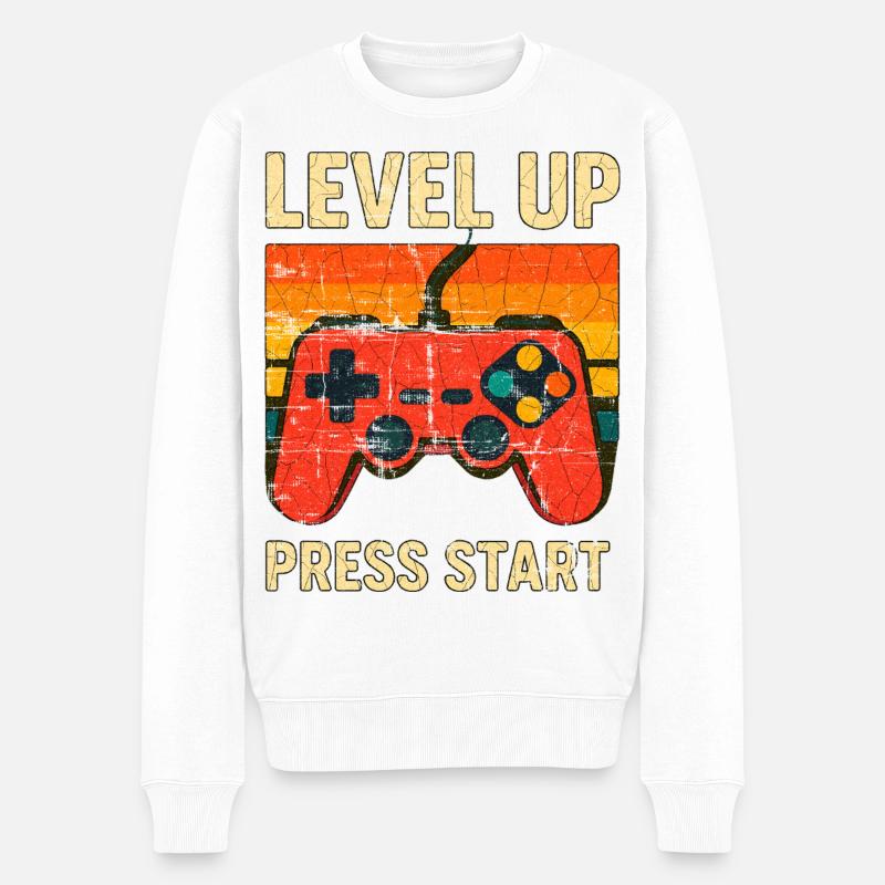 Montée de niveau Rétro Controller Art - Pull Premium bio Homme - blanc