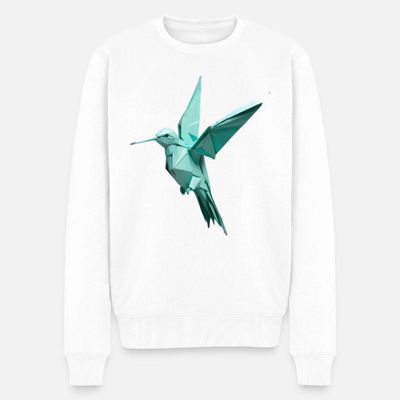 Teal Origami Kolibri - Männer Premium Bio Pullover - Weiß