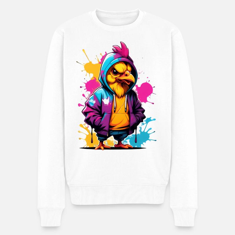 Küken im Hoodie Graffiti Stil - Männer Premium Bio Pullover - Weiß