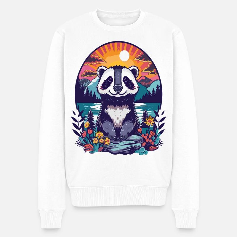 Panda Sonnenuntergang Wald Illustration - Männer Premium Bio Pullover - Weiß
