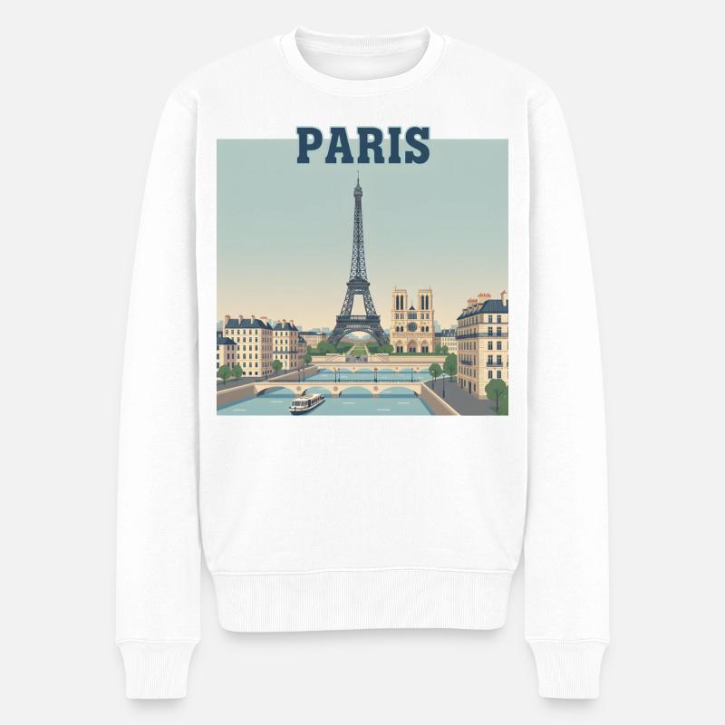 Pariser Skyline-Eiffeldruck - Männer Premium Bio Pullover - Weiß