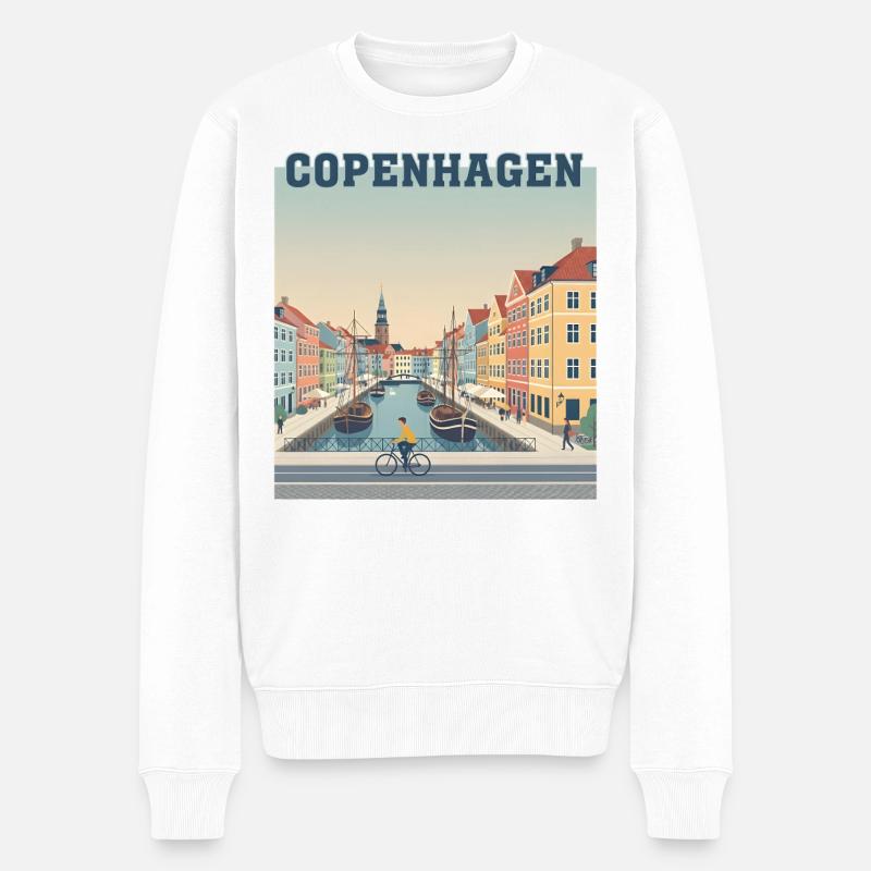 Kopenhagener Kanallandschaft Pastellhafen - Männer Premium Bio Pullover - Weiß
