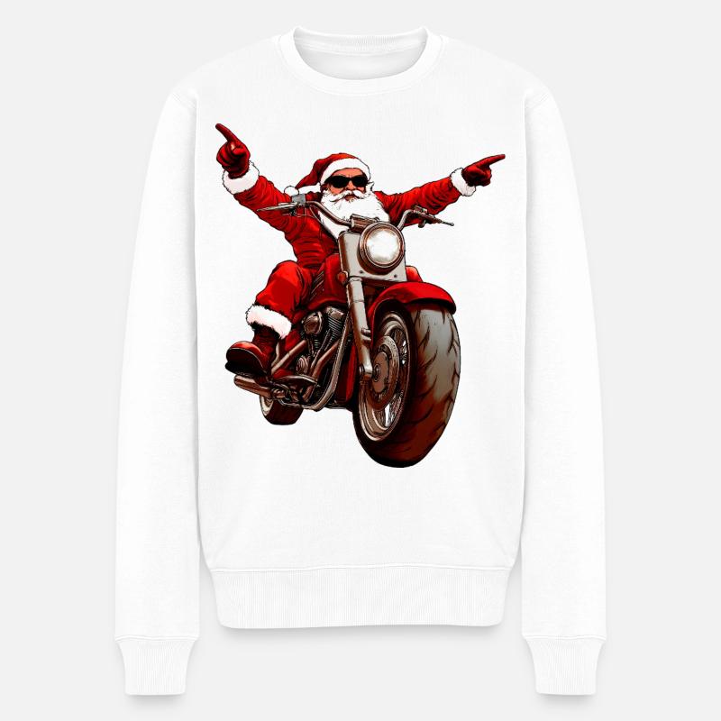 Weihnachten Motorradfahrer - Männer Premium Bio Pullover - Weiß