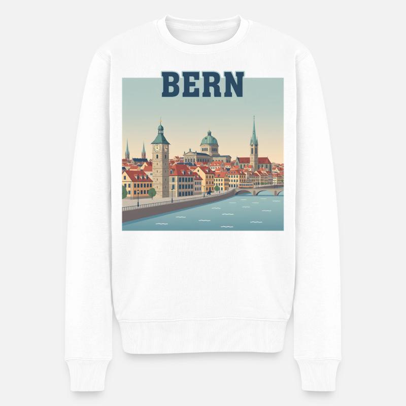 Bern Riverside-Stadtbild - Männer Premium Bio Pullover - Weiß