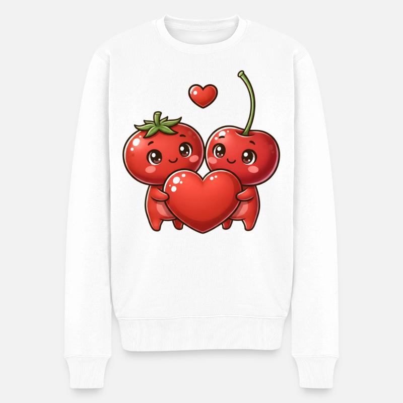 Kirschherzen verschlungen kawaii - Männer Premium Bio Pullover - Weiß