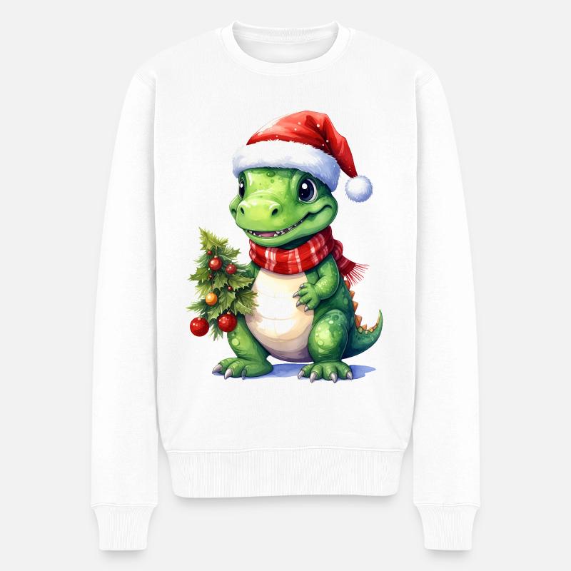 Dino mignon adapté pour Noël - Pull Premium bio Homme - blanc