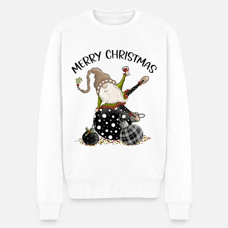 Weihnachtsgnom mit Christbaumkugeln - Männer Premium Bio Pullover - Weiß