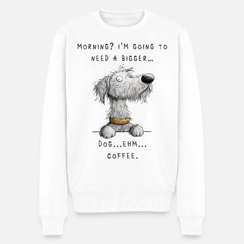 Irish Wolfhound Humor – Morgen & Kaffee Design - Männer Premium Bio Pullover - Weiß