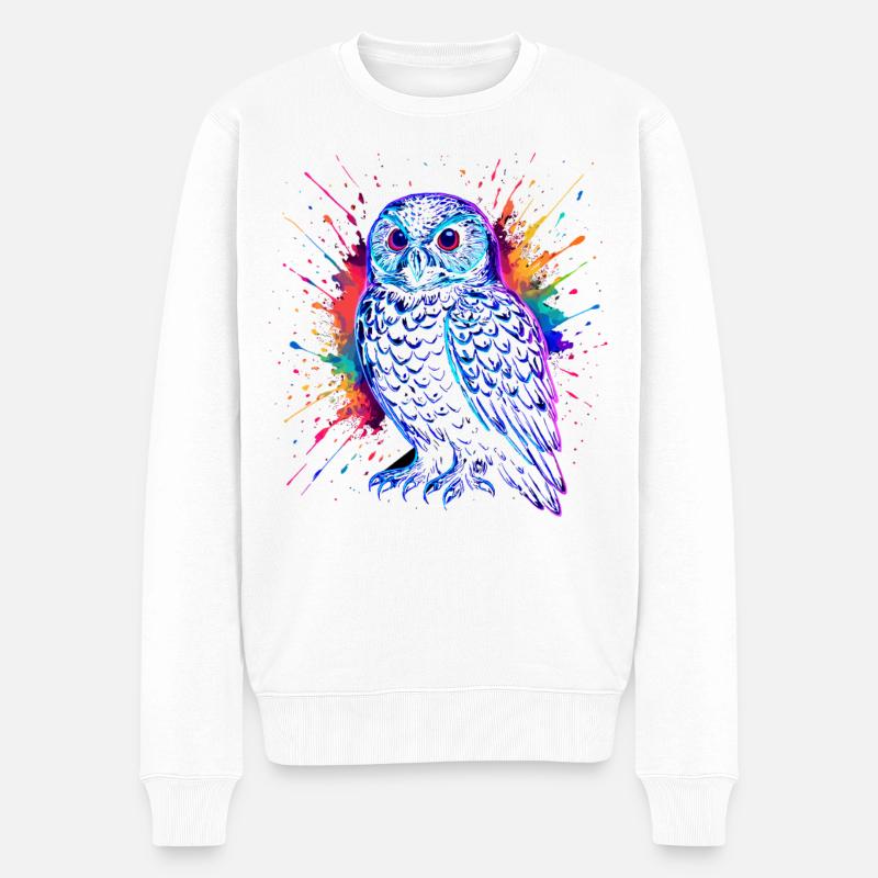 Neon Eule Farb-Splash Kunst Shirt - Männer Premium Bio Pullover - Weiß