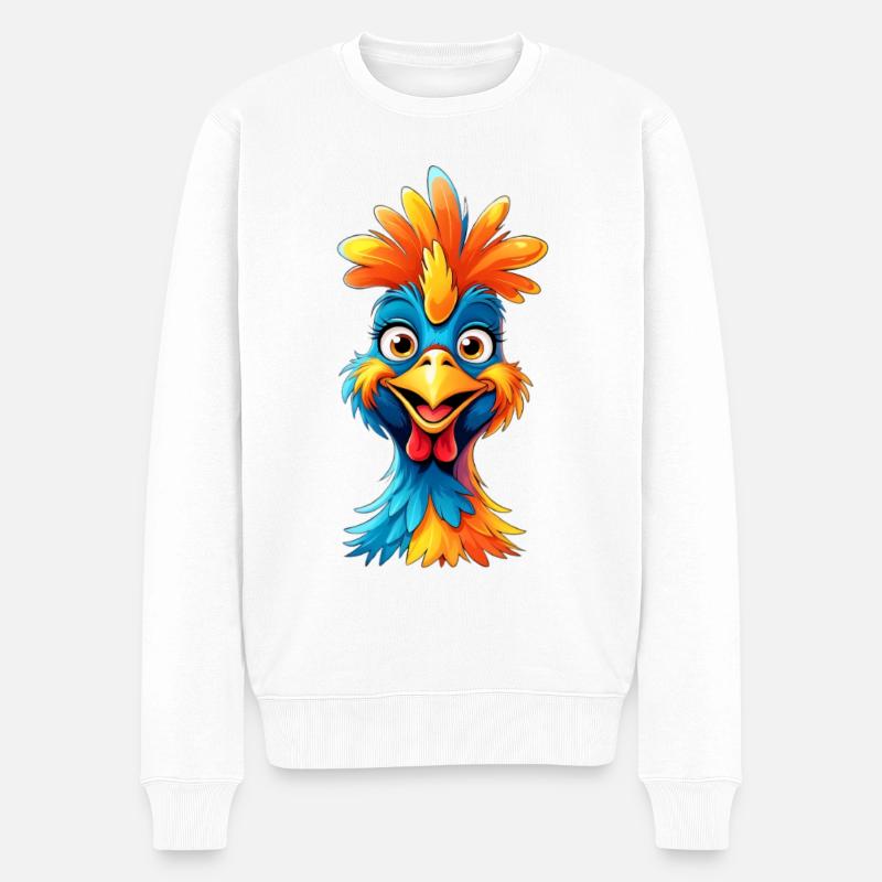 Farbenfroher Federhahn Cartoon - Männer Premium Bio Pullover - Weiß