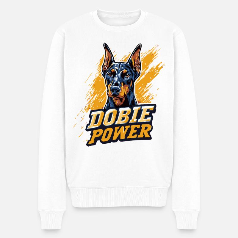 Dobermann Kopf Dobie Power - Männer Premium Bio Pullover - Weiß