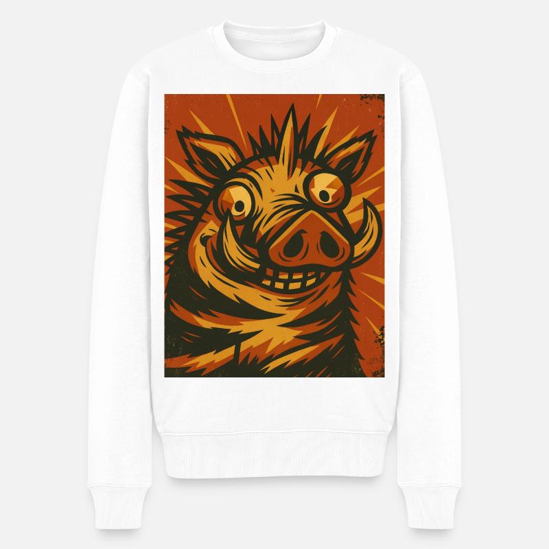 Wildsau in Retro Sonne - Männer Premium Bio Pullover - Weiß