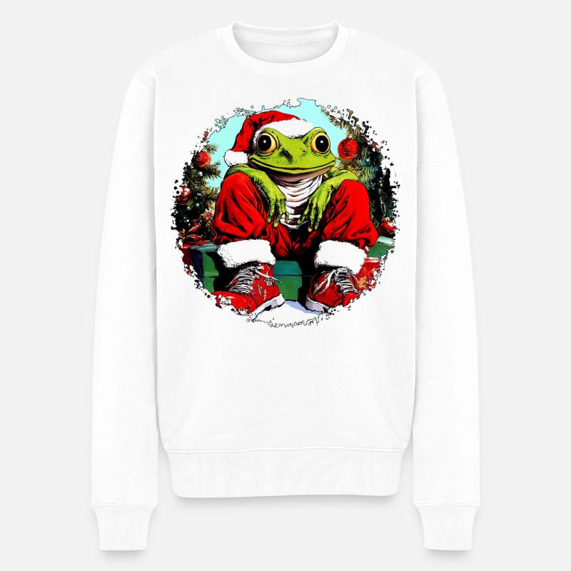 Frösche Weihnachten - Männer Premium Bio Pullover - Weiß