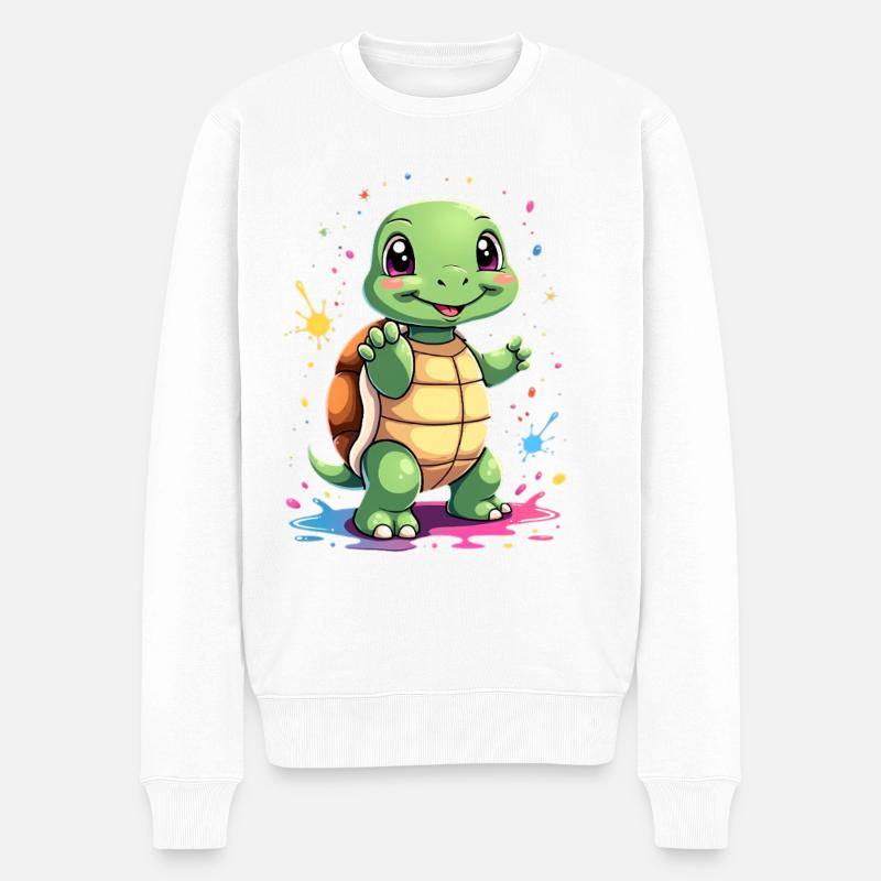 Schildkröte Farbspritzer Spaß - Männer Premium Bio Pullover - Weiß