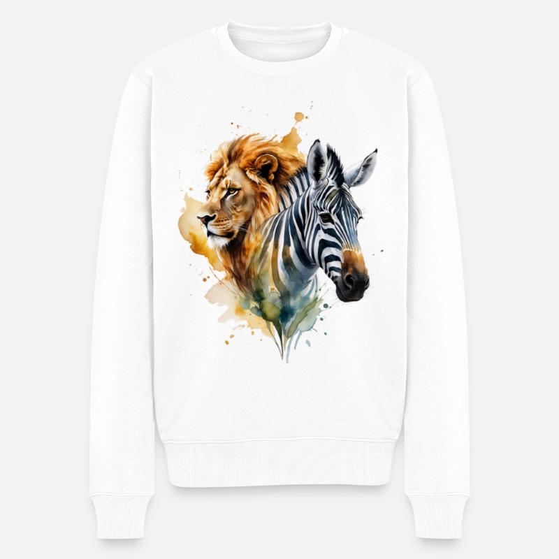 Wasserfarben Löwe Zebra Patchwork - Männer Premium Bio Pullover - Weiß